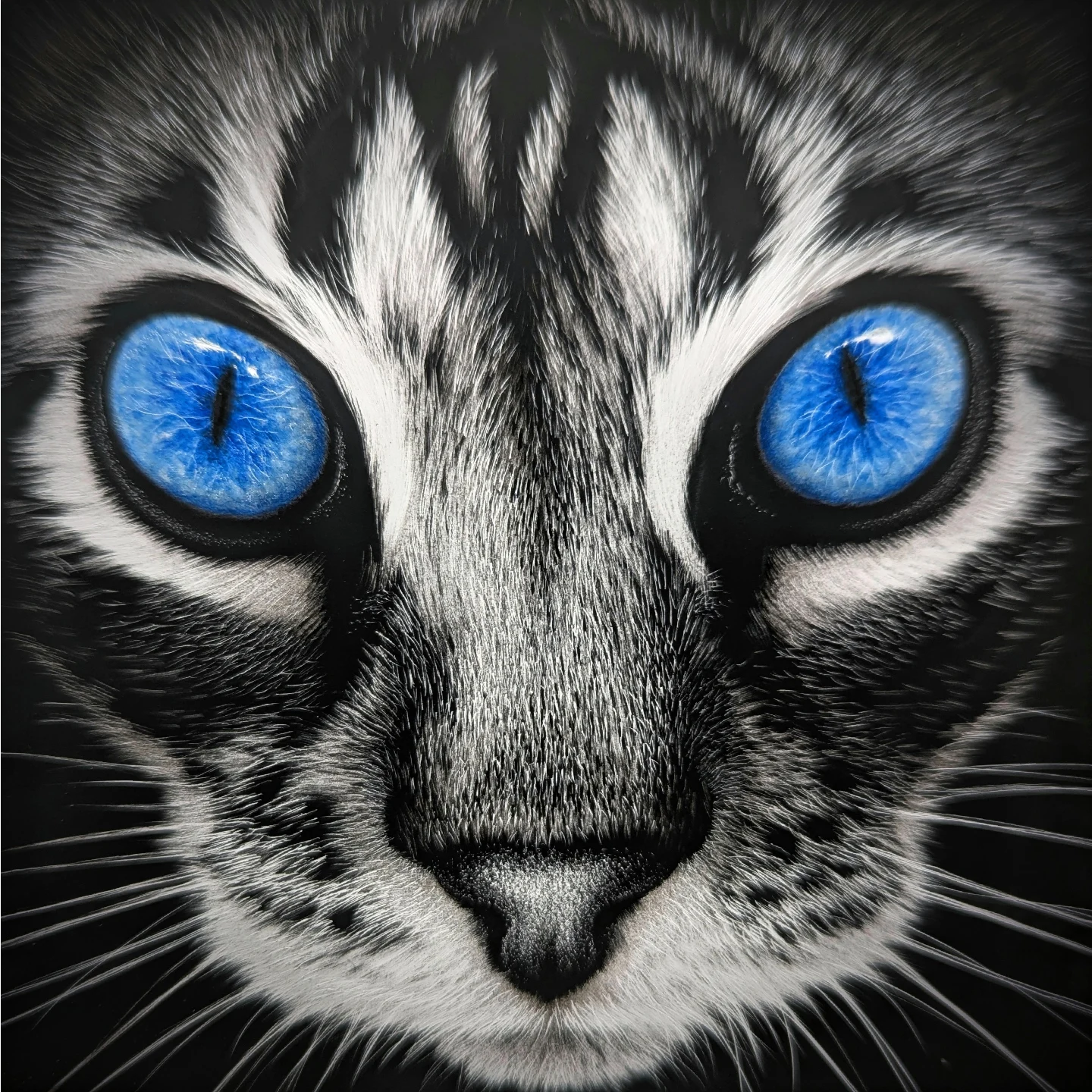 Cat with bright blue eyes portrait by Chris Ball