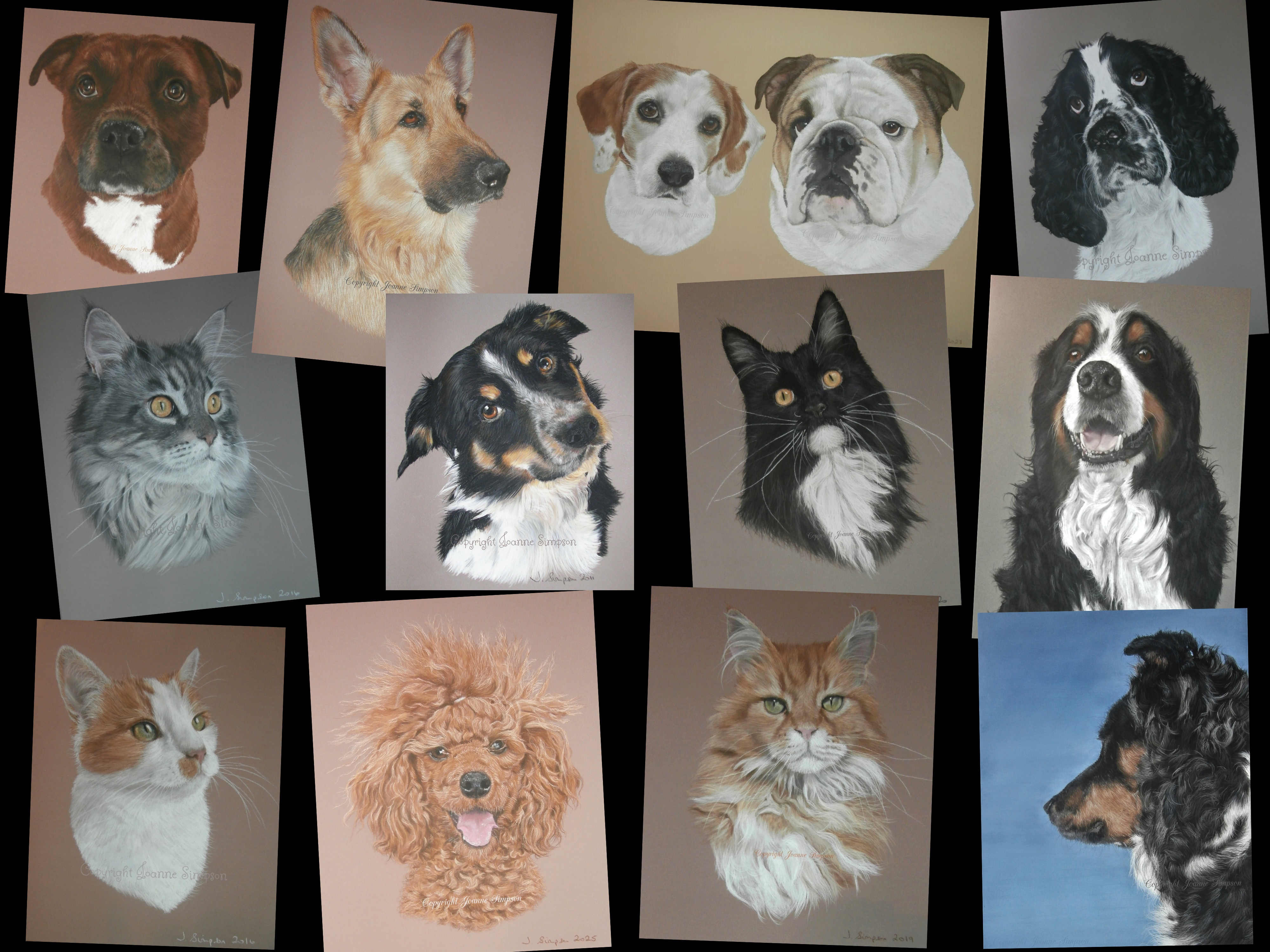Collage of pet artwork by Joanne Simpson