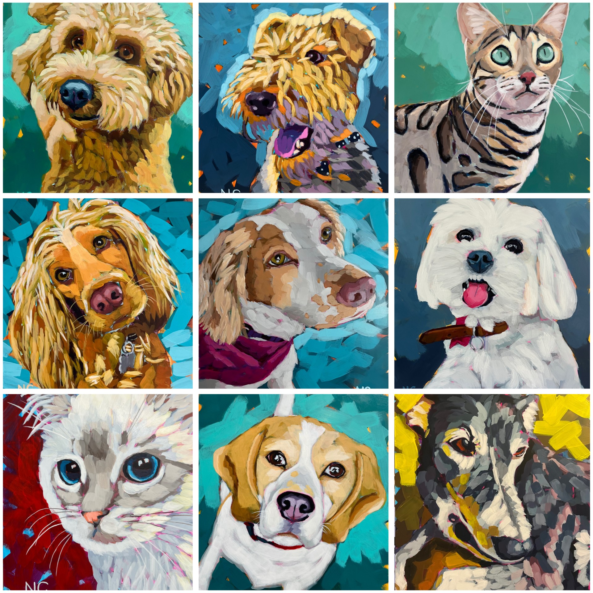 collage of pet artwork by Nicola Glover
